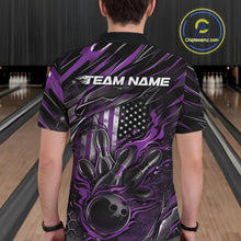 Load image into Gallery viewer, Custom Purple American Flag Flame Men Bowling Polo Shirt, Patriotic Bowling Jersey IPHW11177