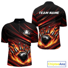 Load image into Gallery viewer, Custom Red Orange Fire Flame Bowling Team Men Quarter-Zip Shirt, Bowling League Shirt IPHW11185