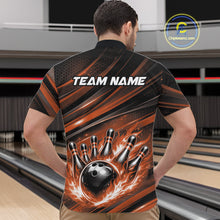 Load image into Gallery viewer, Custom Orange Fire Flame Bowling Team Men Quarter-Zip Shirt, Bowling League Shirt IPHW11188