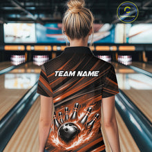 Load image into Gallery viewer, Custom Orange Fire Flame Bowling Team Women Quarter-Zip Shirt, Bowling League Shirt IPHW11188