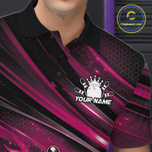 Load image into Gallery viewer, Custom Pink Fire Flame Bowling Team Men Polo Shirt, Bowling League Shirt IPHW11189