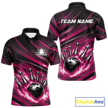 Load image into Gallery viewer, Custom Pink Fire Flame Bowling Team Men Polo Shirt, Bowling League Shirt IPHW11189