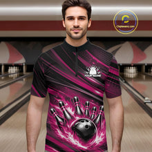 Load image into Gallery viewer, Custom Pink Fire Flame Bowling Team Men Quarter-Zip Shirt, Bowling League Shirt IPHW11189