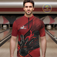 Load image into Gallery viewer, Custom Red Flame Bowling Team Men Quarter-Zip Shirt, Bowling League Shirt Bowler Outfits IPHW11190