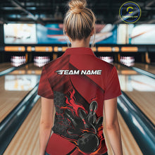 Load image into Gallery viewer, Custom Red Flame Bowling Team Women Quarter-Zip Shirt, Bowling League Bowler Outfits IPHW11190