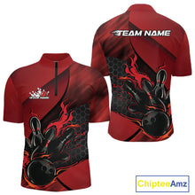 Load image into Gallery viewer, Custom Red Flame Bowling Team Men Quarter-Zip Shirt, Bowling League Shirt Bowler Outfits IPHW11190