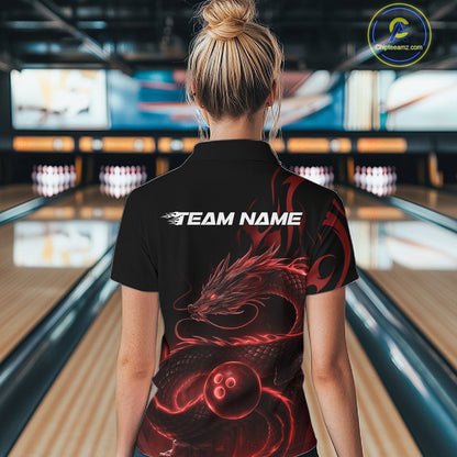 Custom Red Tribal Flame Dragon Bowlin Women Quarter-Zip Shirt, Dragon Bowling Jerseys IPHW10230