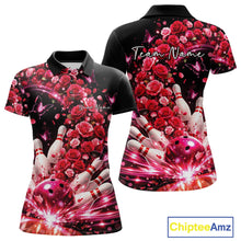 Load image into Gallery viewer, Custom Beautiful Red Roses And Butterfly Women Bowling Team Shirt, Bowling League Shirt IPHW10888