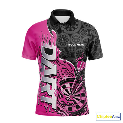 Custom Black And Pink Flame Dartboard Dart Jerseys, Dartboard Pattern Darts Tournament Team Shirts IPHW10415