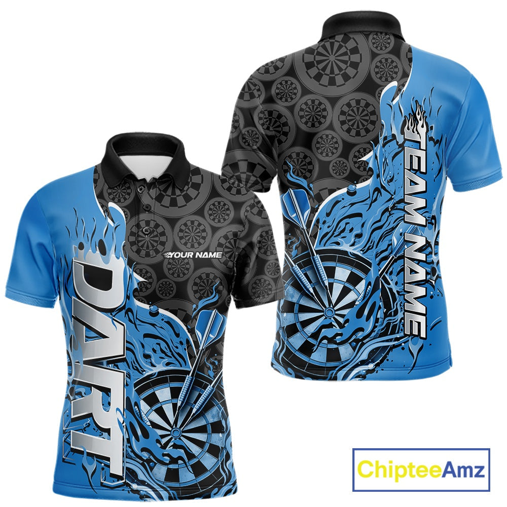 Custom Black And Blue Flame Dartboard Dart Jerseys, Dartboard Pattern Darts Tournament Team Shirts IPHW10417