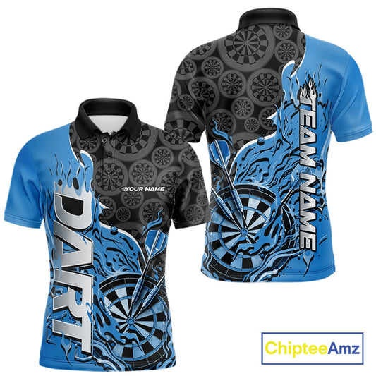 Custom Black And Blue Flame Dartboard Dart Jerseys, Dartboard Pattern Darts Tournament Team Shirts IPHW10417