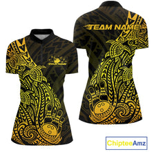 Load image into Gallery viewer, Custom Black And Gold Polynesian Tribal Turtle Bowling Women Quarter-Zip Team Shirts IPHW10978
