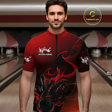 Load image into Gallery viewer, Custom Black And Red Flame Bowling Team Men Quarter-Zip Shirt, Bowling Tournament Shirt IPHW9868