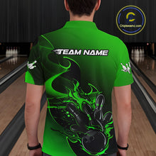 Load image into Gallery viewer, Custom Black And Green Flame Bowling Team Men Polo Shirt, Bowling Tournament Shirt IPHW9870