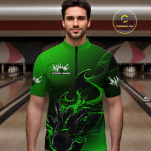 Load image into Gallery viewer, Custom Black And Green Flame Bowling Team Men Quarter-Zip Shirt, Bowling Tournament Shirt IPHW9870