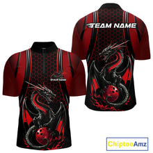 Load image into Gallery viewer, Custom Black And Red Flame Dragon Bowling Jerseys, Dragon Bowling Team Men Quarter-Zip Shirt IPHW9905