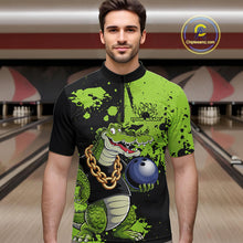 Load image into Gallery viewer, Custom Green Splatter Funny Alligator Bowling Men Quarter-Zip Shirts, Bowling Team Shirts IPHW9921