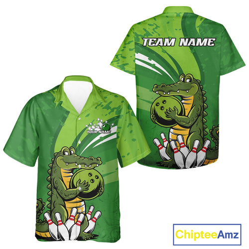 Custom Funny Alligator Bowling Tournament Team Jerseys, Alligator Bowling Men And Women Hawaiian Shirt IPHW9925