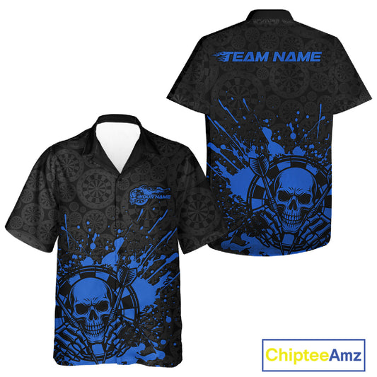 Custom Black And Pink Splatter Dart Skull Men And Women Hawaiian Shirt, Dart Bone Halloween Team Jerseys IPHW9950
