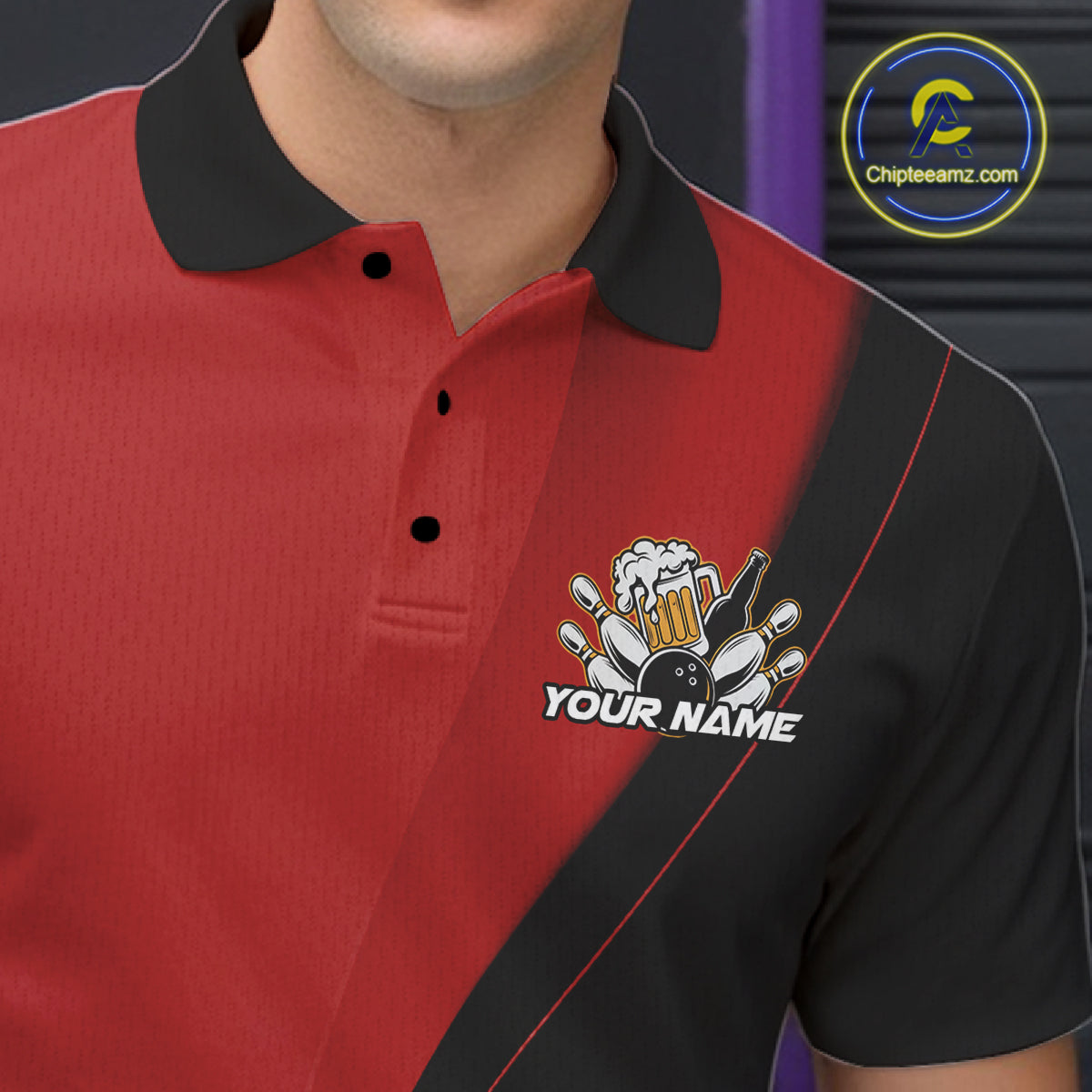 Custom Red Funny Bowling Men Polo Shirts, Bowling And Beer Party Bowlers Outfit IPHW10816