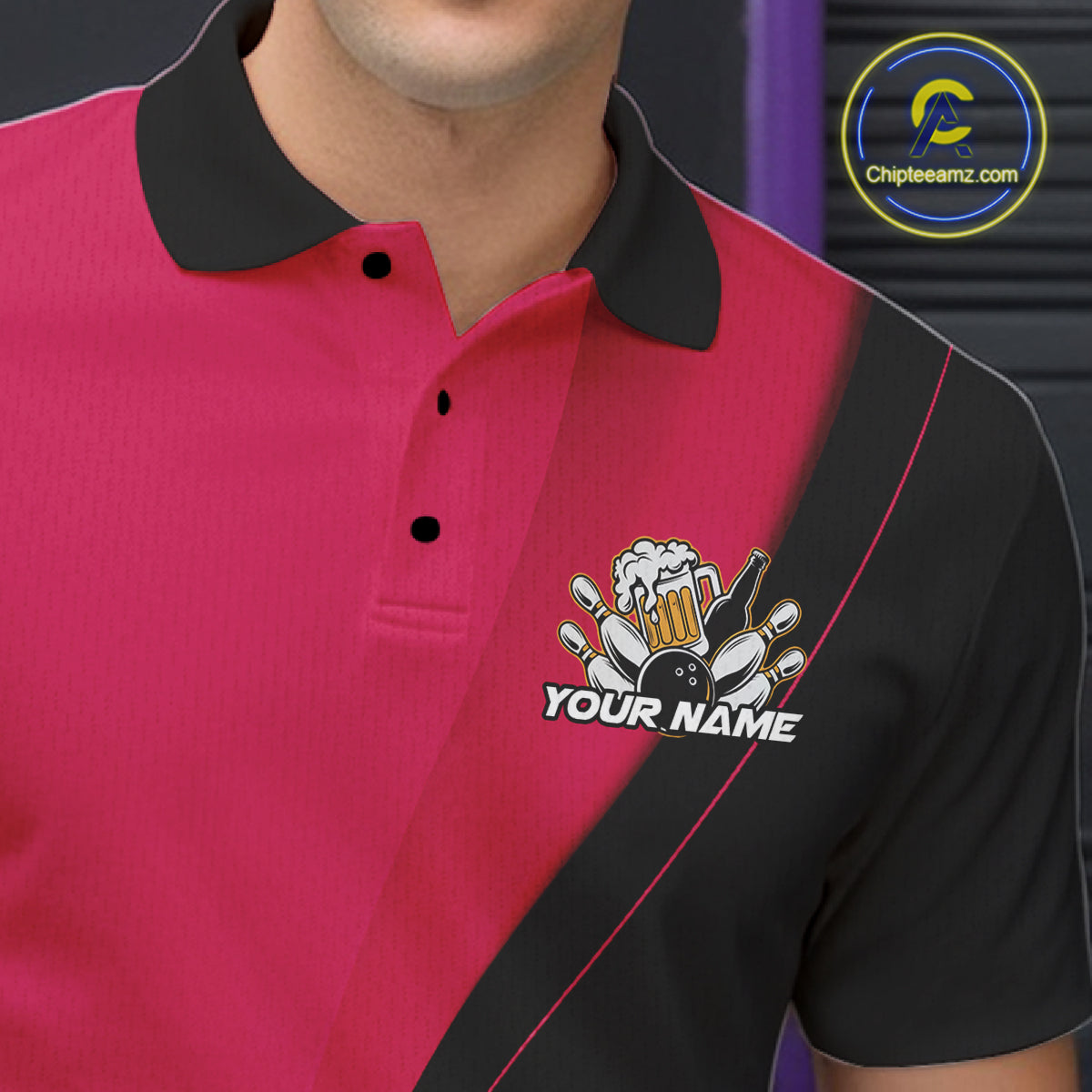 Custom Pink Funny Bowling Men Polo Shirts, Bowling And Beer Party Bowlers Outfit IPHW10817