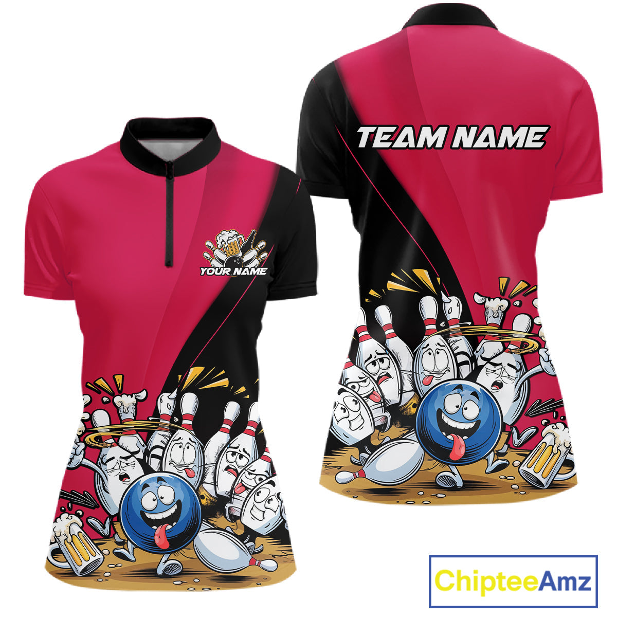 Custom Pink Funny Bowling Women Shirts, Bowling And Beer Party Bowlers Outfit IPHW10817