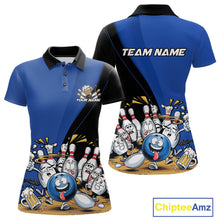 Load image into Gallery viewer, Custom Blue Funny Bowling Women Polo Shirts, Bowling And Beer Party Bowlers Outfit IPHW10818