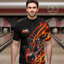 Load image into Gallery viewer, Custom Patriotic Flame Men Bowling Team Shirt, US Flag Bowling League Team Shirt IPHW10193