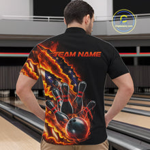 Load image into Gallery viewer, Custom Patriotic Flame Men Bowling Team Shirt, US Flag Bowling League Team Shirt IPHW10193