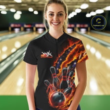 Load image into Gallery viewer, Custom Patriotic Flame Women Bowling Team Shirt, US Flag Bowling League Team Shirt IPHW10193