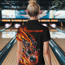 Load image into Gallery viewer, Custom Patriotic Flame Women Bowling Team Shirt, US Flag Bowling League Team Shirt IPHW10193