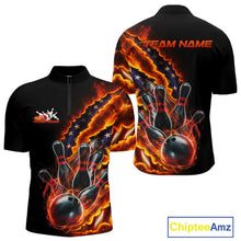 Load image into Gallery viewer, Custom Patriotic Flame Men Bowling Team Shirt, US Flag Bowling League Team Shirt IPHW10193