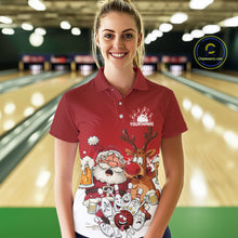 Load image into Gallery viewer, Custom Red Funny Christmas Women Bowling Shirts, Bowling And Beer Xmas Party Shirt IPHW10204