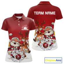 Load image into Gallery viewer, Custom Red Funny Christmas Women Bowling Shirts, Bowling And Beer Xmas Party Shirt IPHW10204
