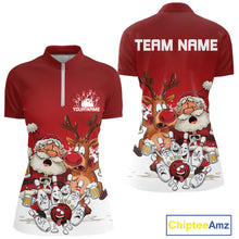 Load image into Gallery viewer, Custom Red Funny Christmas Women Bowling Shirts, Bowling And Beer Xmas Party Shirt IPHW10204