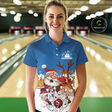 Load image into Gallery viewer, Custom Blue Funny Christmas Women Bowling Shirts, Bowling And Beer Xmas Party Shirt IPHW10205