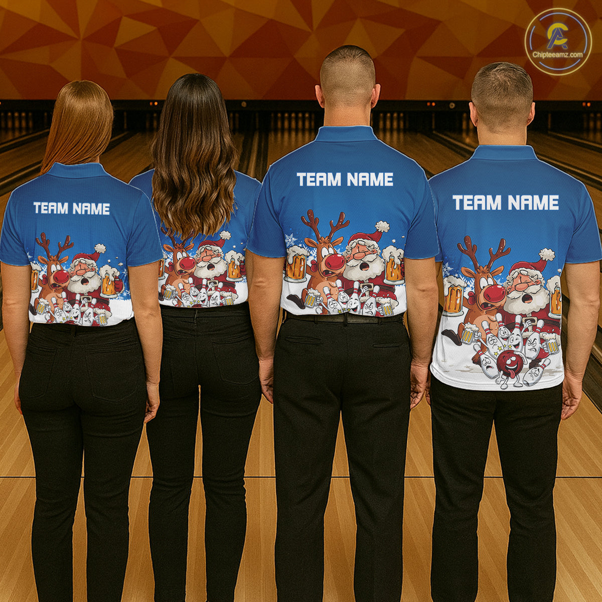 Custom Blue Funny Christmas Men Bowling Shirts, Bowling And Beer Xmas Party Shirt IPHW10205
