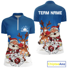 Load image into Gallery viewer, Custom Blue Funny Christmas Women Bowling Shirts, Bowling And Beer Xmas Party Shirt IPHW10205