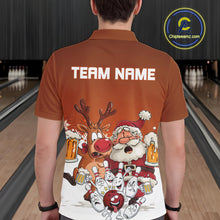 Load image into Gallery viewer, Custom Orange Funny Christmas Men Bowling Shirts, Bowling And Beer Xmas Party Shirt IPHW10206