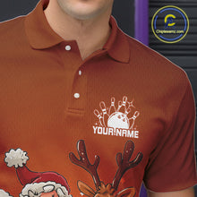 Load image into Gallery viewer, Custom Orange Funny Christmas Men Bowling Shirts, Bowling And Beer Xmas Party Shirt IPHW10206