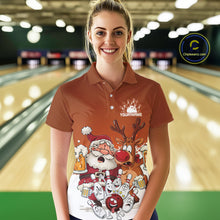Load image into Gallery viewer, Custom Orange Funny Christmas Women Bowling Shirts, Bowling And Beer Xmas Party Shirt IPHW10206