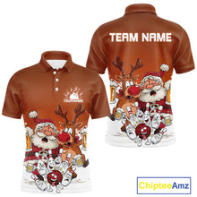 Load image into Gallery viewer, Custom Orange Funny Christmas Men Bowling Shirts, Bowling And Beer Xmas Party Shirt IPHW10206