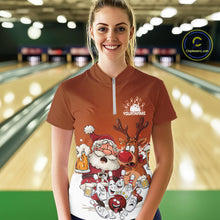 Load image into Gallery viewer, Custom Orange Funny Christmas Women Bowling Shirts, Bowling And Beer Xmas Party Shirt IPHW10206