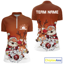 Load image into Gallery viewer, Custom Orange Funny Christmas Women Bowling Shirts, Bowling And Beer Xmas Party Shirt IPHW10206