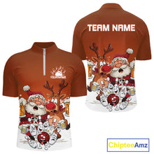 Load image into Gallery viewer, Custom Orange Funny Christmas Men Bowling Shirts, Bowling And Beer Xmas Party Shirt IPHW10206
