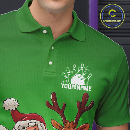 Custom Green Funny Christmas Men Bowling Shirts, Bowling And Beer Xmas Party Shirt IPHW10207