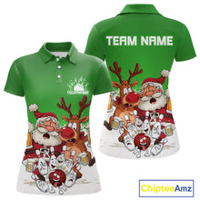 Load image into Gallery viewer, Custom Green Funny Christmas Women Bowling Shirts, Bowling And Beer Xmas Party Shirt IPHW10207
