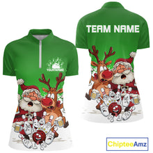 Load image into Gallery viewer, Custom Green Funny Christmas Women Bowling Shirts, Bowling And Beer Xmas Party Shirt IPHW10207