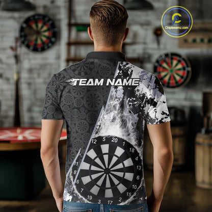 Custom Black And White Dartboard Camo Smoke Dart Team Men Polo Shirts, Dart Jerseys IPHW9973