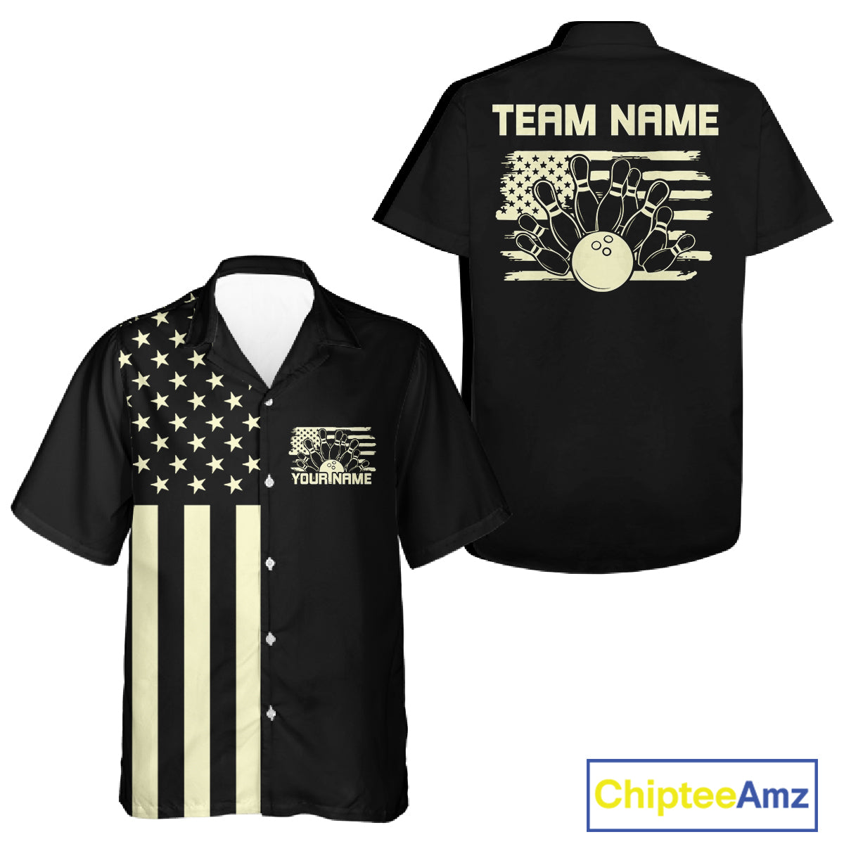 Custom Vintage US Flag Patriotic Bowling Button Up Team Shirt For Men And Women IPHW10086